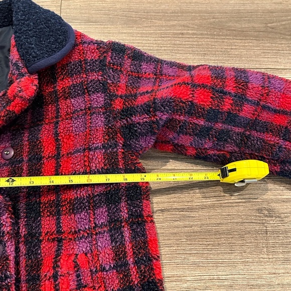 Rothschild Kids Plaid Pea Coat in Red and Purple M 10-12 - Picture 6 of 8